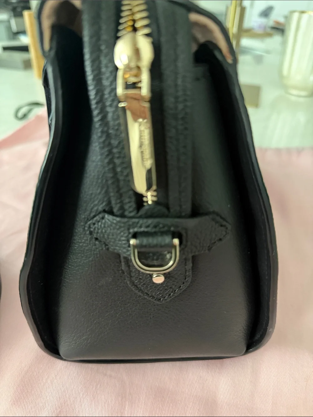 Kate Spade Black Pebbled Leather Satchel with Lock Charm